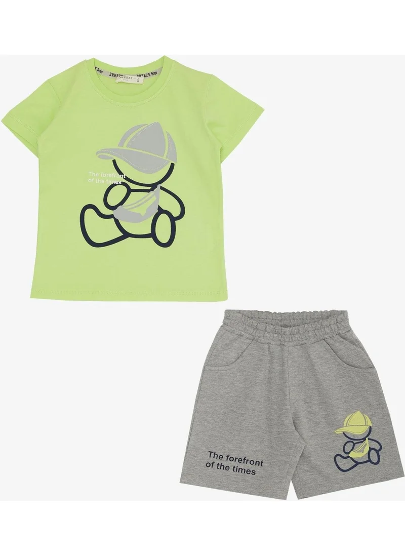 Breeze Boy Shorts Set with Hat and Bear Print, 2-6 Years, Pistachio Green