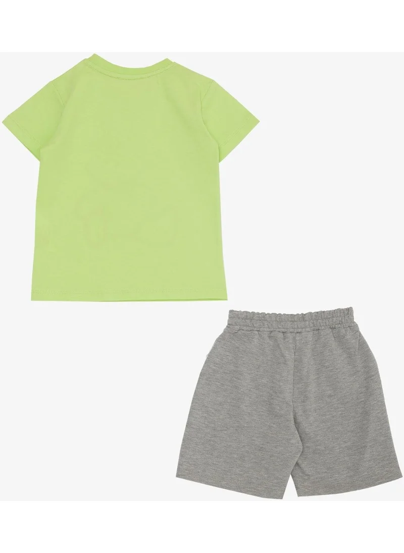 Breeze Boy Shorts Set with Hat and Bear Print, 2-6 Years, Pistachio Green