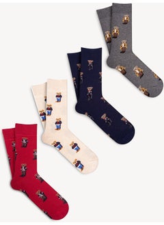 Mono Socks 4-Piece Teddy Bear Patterned Socks  - Image 1