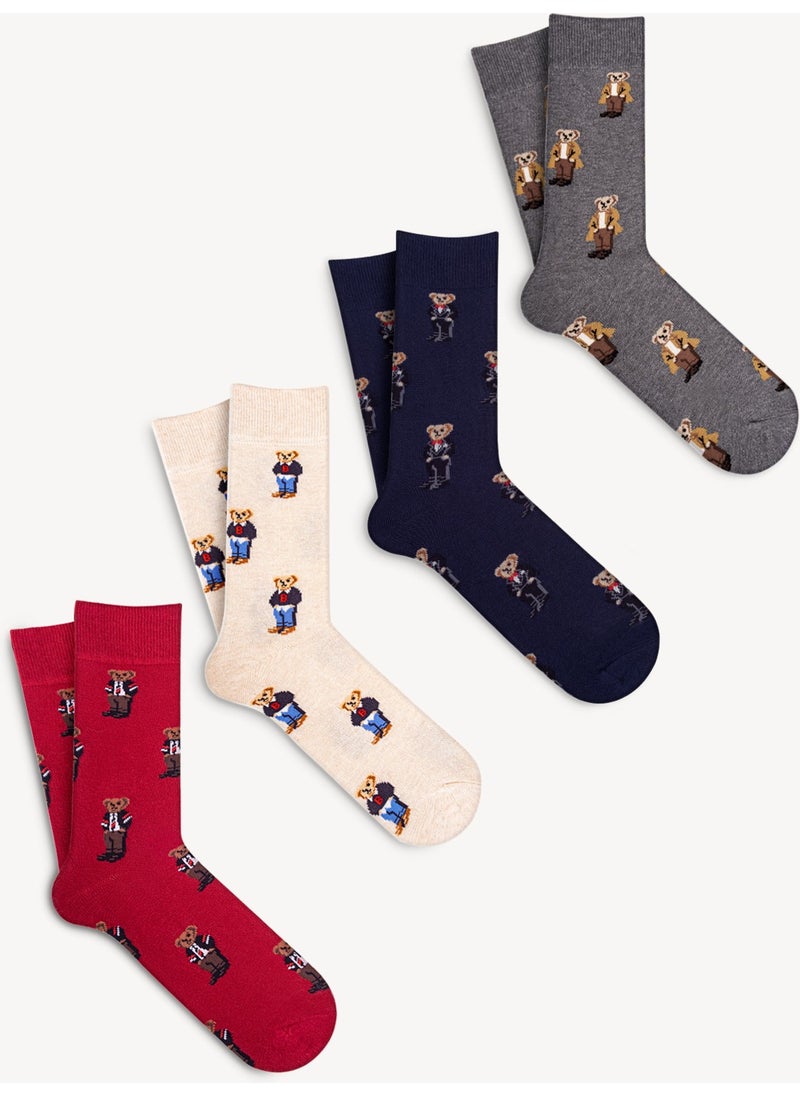 Mono Socks - 4-Piece Teddy Bear Patterned Socks - Image 1