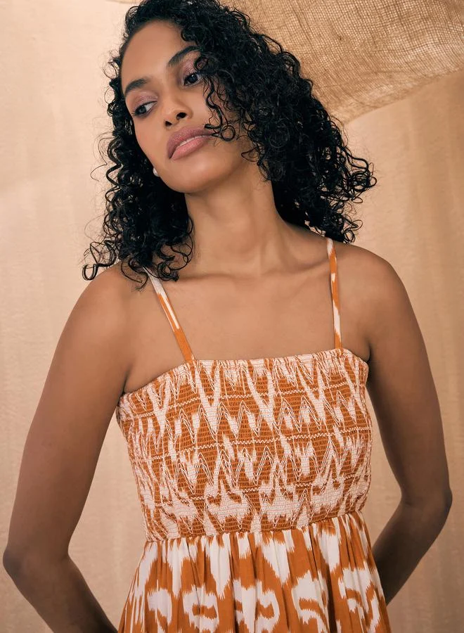 SASSAFRAS Printed Cotton Maxi Dress