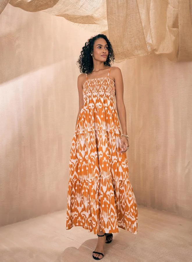 SASSAFRAS Printed Cotton Maxi Dress
