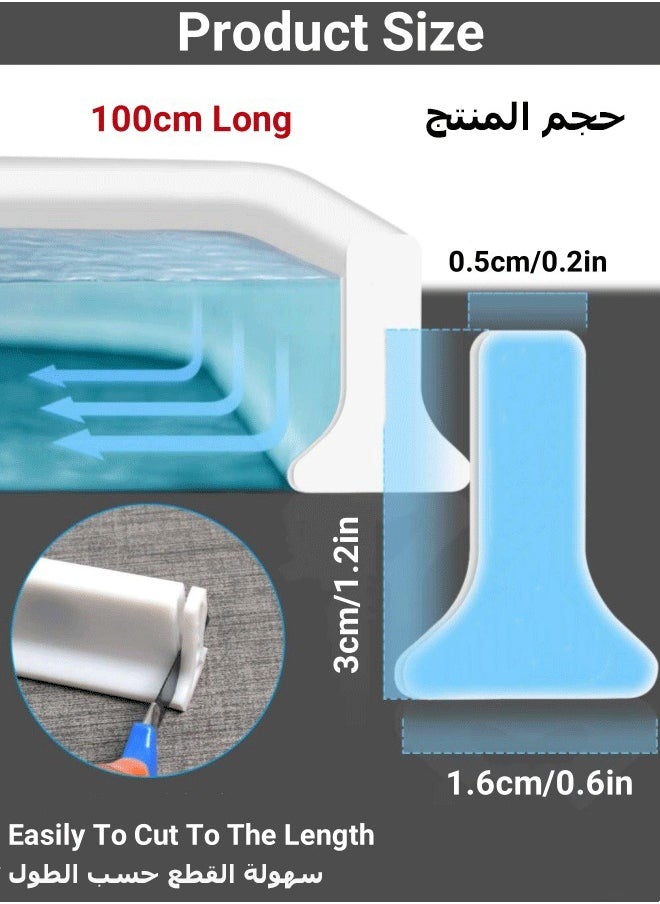 Generic 2Pcs Bathroom Water Strip,  T-Shape Shower Water Barrier Strip حاجز ماء للحمام حاجز مياه بطول 1 متر Bathroom Water Stopper Strip Water Dam Self-Adhesive Anti Slip Tape Strip Flow Block Seal Strip for Kitchen Bathroom Sink Counter  - Image 2