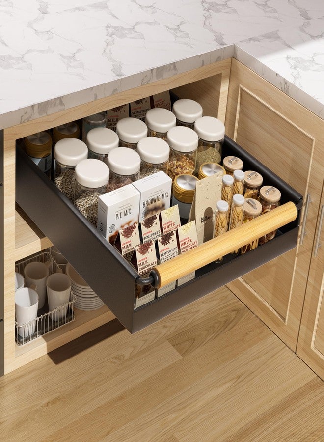 Upesitom Pull Out Cabinet Organizer, 15.3'' Deep Expandable Slide Out Cabinet Organizer Fixed with Adhesive Nano Film, Slide Out Drawers Pull Out Tray for Cabinet in Kitchen, Pantry, Bathroom, Black - Image 1