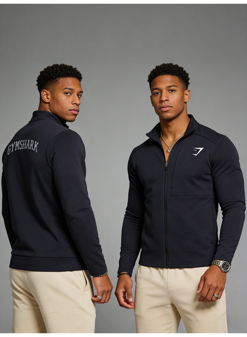 Gymshark Deep Blue Full Zipper Sports Jacket - High Performance Soft Fabric Sports Top with Brand Logo, Suitable for Gyms and Casual Styles - Image 5