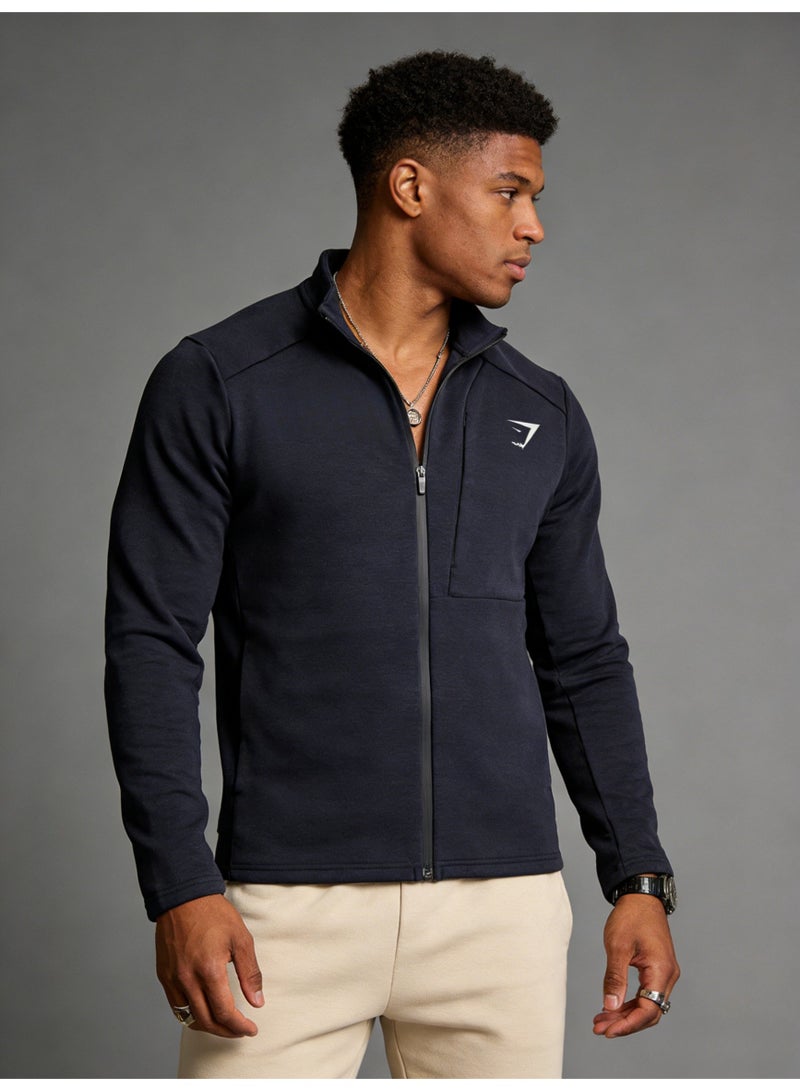Gymshark Deep Blue Full Zipper Sports Jacket - High Performance Soft Fabric Sports Top with Brand Logo, Suitable for Gyms and Casual Styles - Image 4