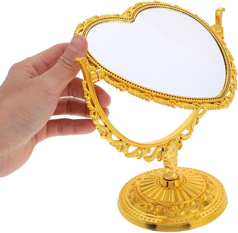 Ipetboom Heart Shaped Dressing Table Mirror, Vintage Retro Small Standing Mirror with Gold Frame, Bedroom and Bathroom Decor, Portable Beauty Accessory - Image 3