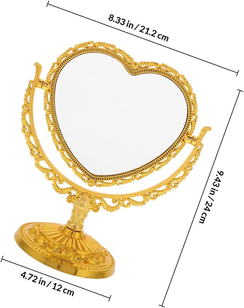Ipetboom Heart Shaped Dressing Table Mirror, Vintage Retro Small Standing Mirror with Gold Frame, Bedroom and Bathroom Decor, Portable Beauty Accessory - Image 2
