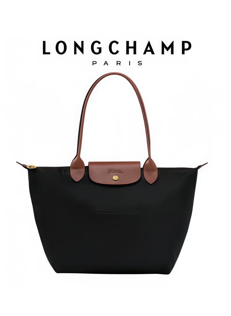 Longchamp  Le Pliage Large Tote Bag for Women – Lightweight Foldable Shoulder Handbag with Zip Closure & Long Handles – Black/Brown - Image 1