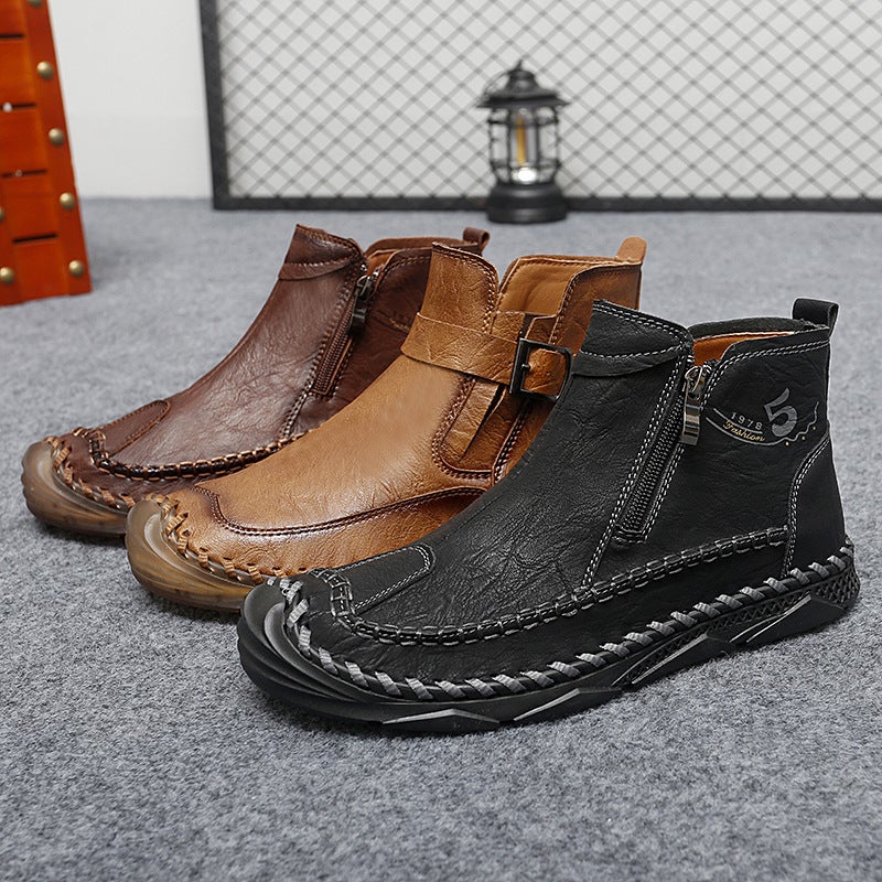 Men'S Leather Boots For , Breathable, Soft, Fashionable Men'S Shoes, Martin Boots, Casual Men'S Boots, Fashion Work Boots - Image 4