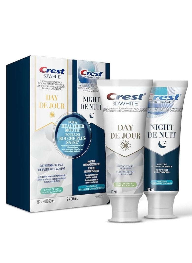 Crest - Crest 3D White Whitening Toothpaste, Day & Pro-Health Night Regimen Pack with Stannous Fluoride 90 mL - Image 1
