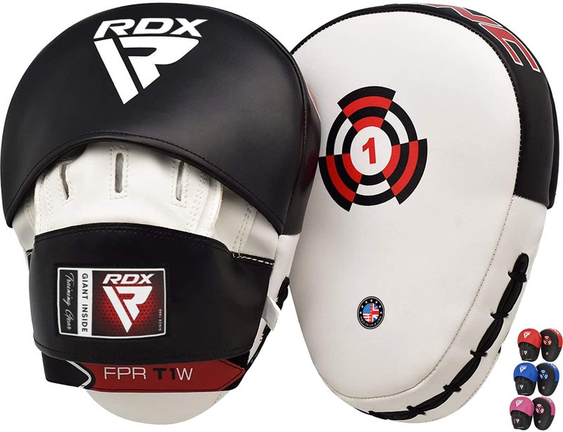 RDX Boxing Pads Focus Mitts, Maya Hide Leather Curved Hook and Jab Target Hand Pads, Great for MMA, Kickboxing, Martial Arts, Muay Thai, Karate Training, Padded Punching, Coaching Strike Shield - Image 1