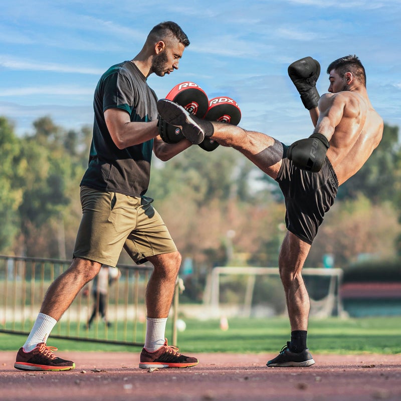RDX Boxing Pads Focus Mitts, Maya Hide Leather Curved Hook and Jab Target Hand Pads, Great for MMA, Kickboxing, Martial Arts, Muay Thai, Karate Training, Padded Punching, Coaching Strike Shield - Image 3