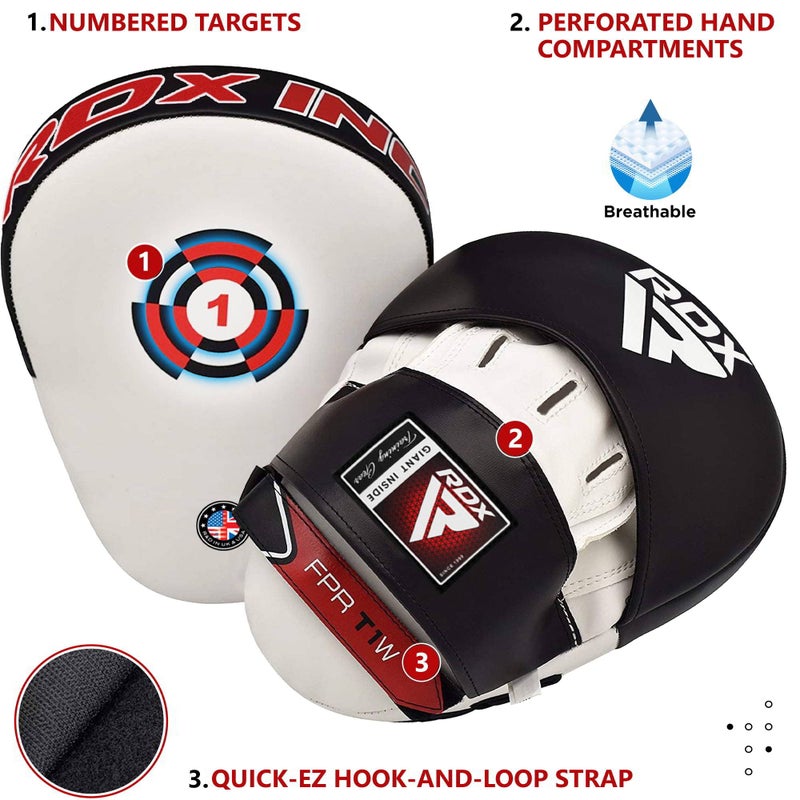 RDX Boxing Pads Focus Mitts, Maya Hide Leather Curved Hook and Jab Target Hand Pads, Great for MMA, Kickboxing, Martial Arts, Muay Thai, Karate Training, Padded Punching, Coaching Strike Shield - Image 2