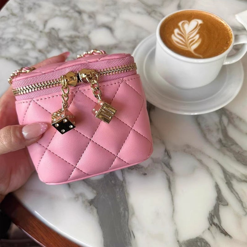 2026 Spring/Summer Korean Style Pink Mini Quilted Chain Crossbody Bag - Image 4
