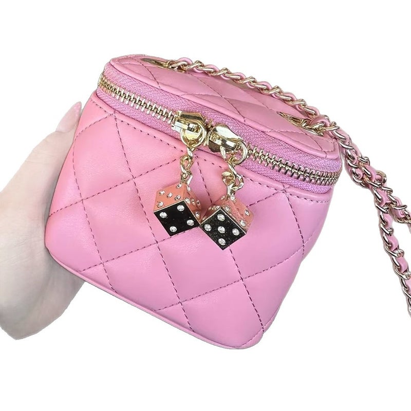 2026 Spring/Summer Korean Style Pink Mini Quilted Chain Crossbody Bag - Image 5