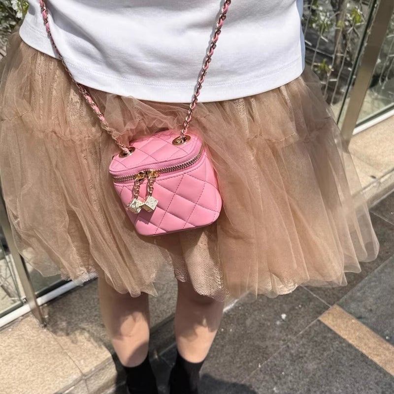 2026 Spring/Summer Korean Style Pink Mini Quilted Chain Crossbody Bag - Image 3