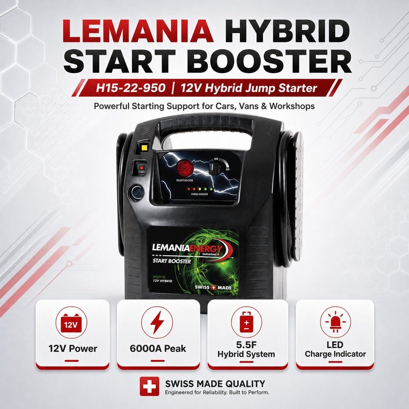 Lemania Hybrid Start Booster 12V 20Ah 950H Portable Jump Starter for Cars & Vans Made in Switzerland - Image 1