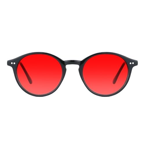 TIJN Red Lens Blue Light Blocking Glasses – Round Frame, Dual AR Coating, Computer & Gaming Eyewear for Screen Use, Black - Image 1