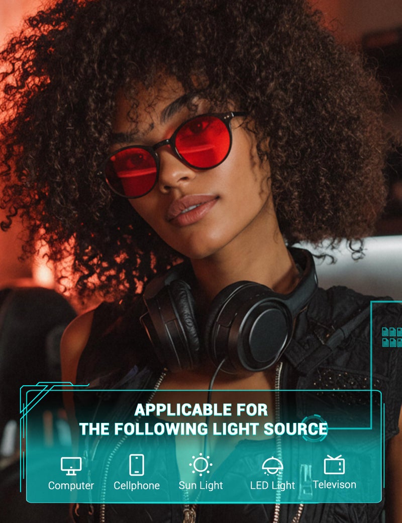 TIJN Red Lens Blue Light Blocking Glasses – Round Frame, Dual AR Coating, Computer & Gaming Eyewear for Screen Use, Black - Image 3