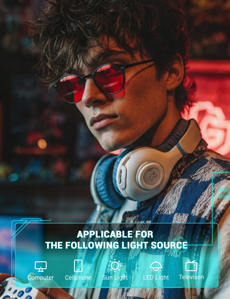 TIJN Red Lens Blue Light Blocking Glasses – Round Frame, Dual AR Coating, Computer & Gaming Eyewear for Screen Use, Black - Image 2