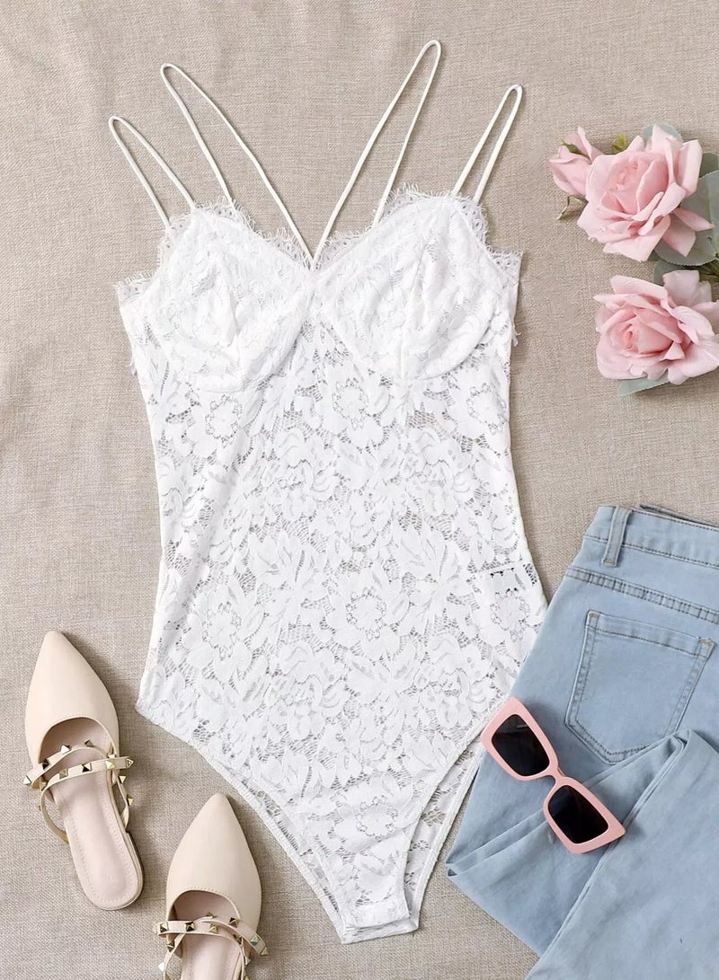 Solid Cami Lace Bodysuit - Image 1