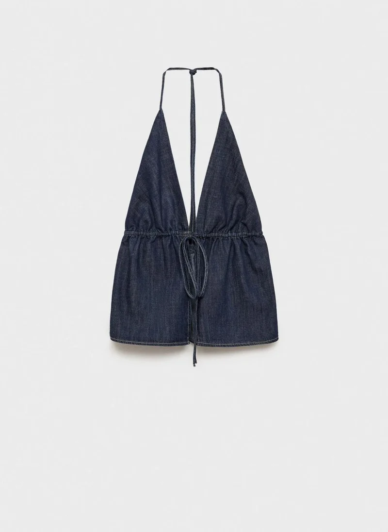 MANGO  V-neck denim top with bow for Women | Best Price UAE