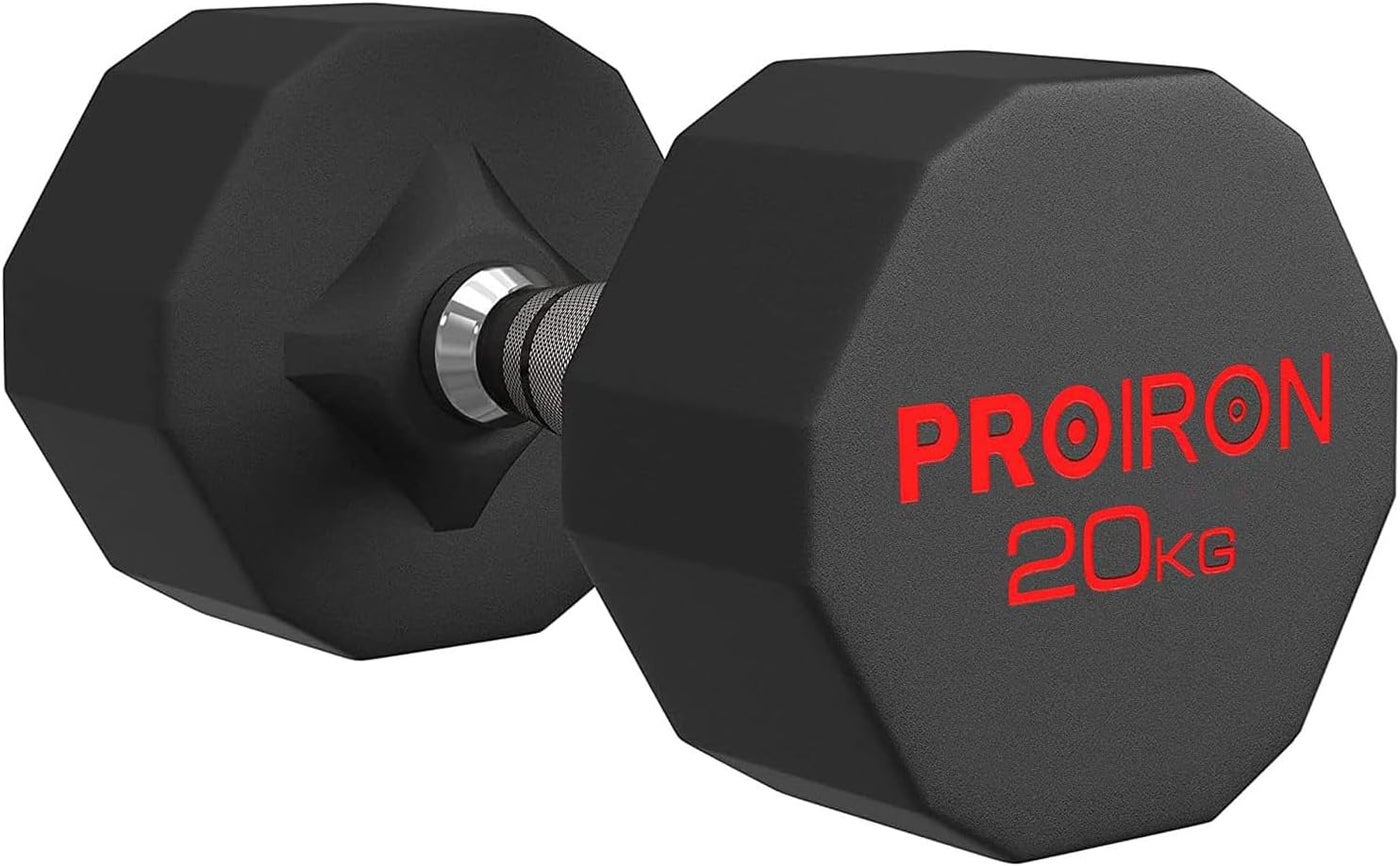 PROIRON Rubber Dumbbells Odorless, Steel Weights Set Men Women Home Gym 20kg Fitness Training Exercise Body Strength Lifting Equipment (Single)