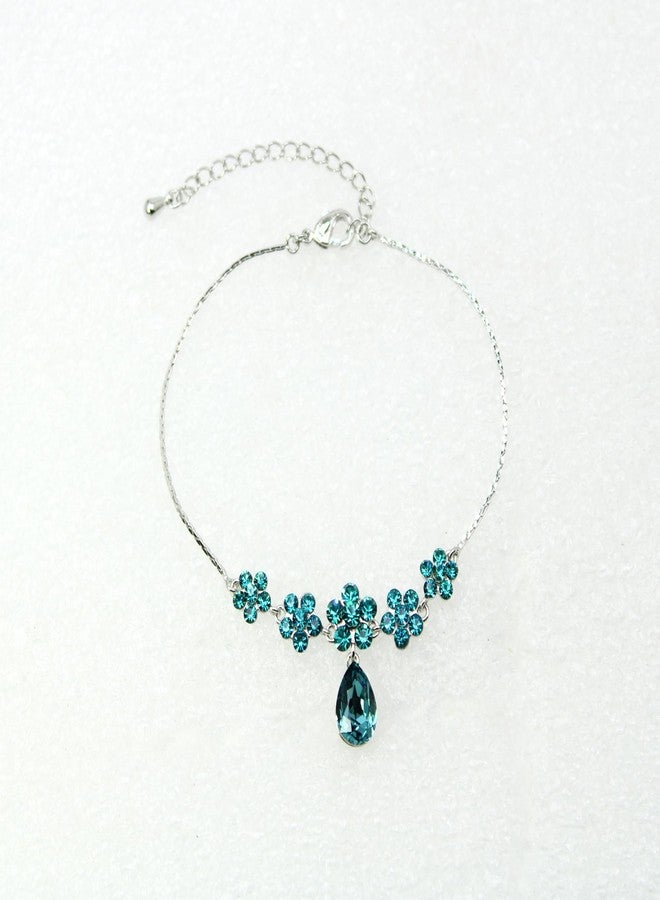 Faship Gorgeous Teal Rhinestone Crystal Floral Floral Bracelet 7" - 9" - Teal/Matching Bracelet - Image 2