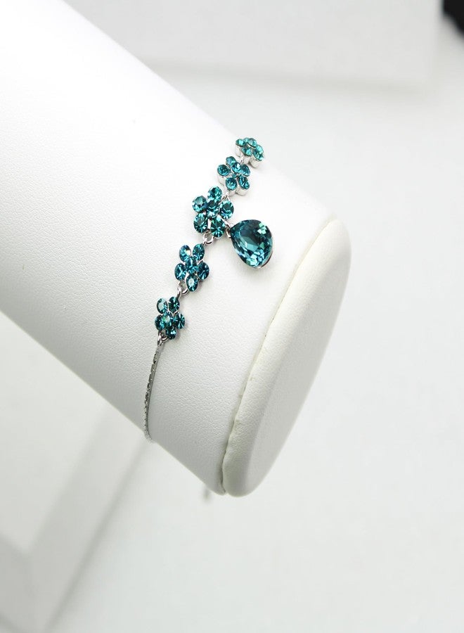 Faship Gorgeous Teal Rhinestone Crystal Floral Floral Bracelet 7" - 9" - Teal/Matching Bracelet - Image 3