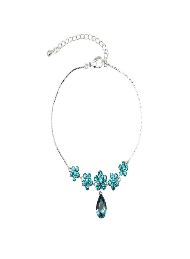 Faship Gorgeous Teal Rhinestone Crystal Floral Floral Bracelet 7" - 9" - Teal/Matching Bracelet - Image 1