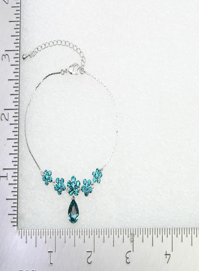 Faship Gorgeous Teal Rhinestone Crystal Floral Floral Bracelet 7" - 9" - Teal/Matching Bracelet - Image 4