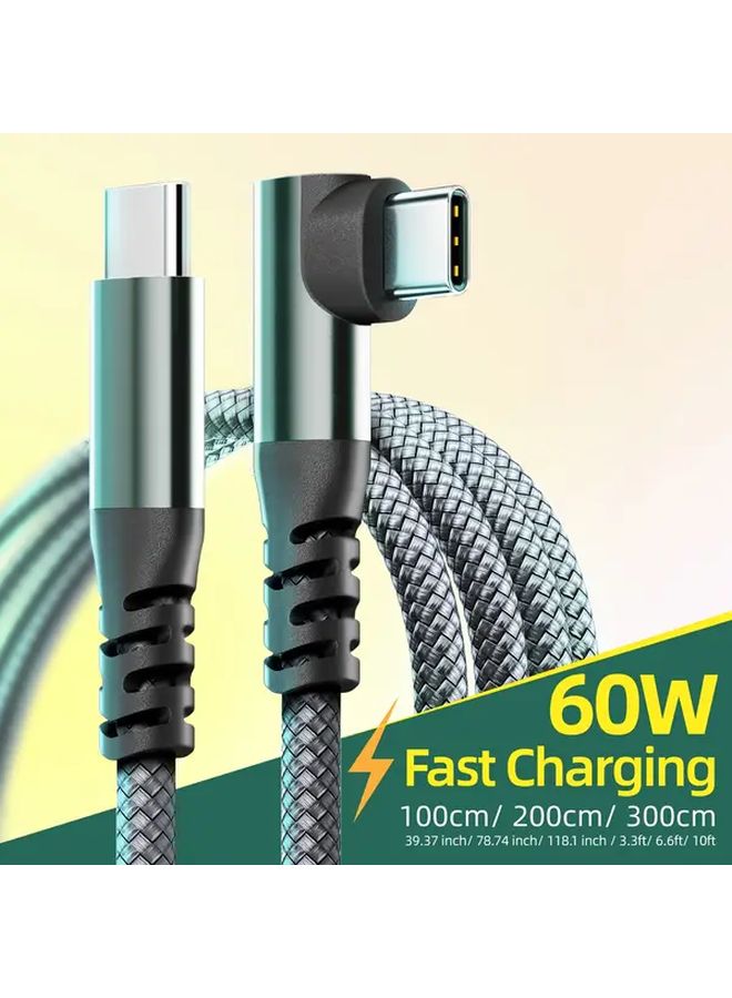 Black 60W USB C Fast Charging Cable 90 Degree Elbow 2pcs 10ft For Phone Tablet Laptop - Image 2