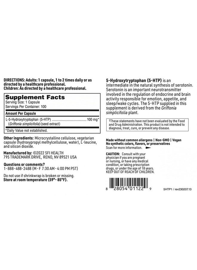 Klaire Labs - Klaire Labs 5-HTP 100 mg - Hypoallergenic 5-HTP from Griffonia Seed Extract (5-HTP) - Hydroxytryptophan Serotonin Support Supplement to Promote Mood (100 Capsules) - Image 1