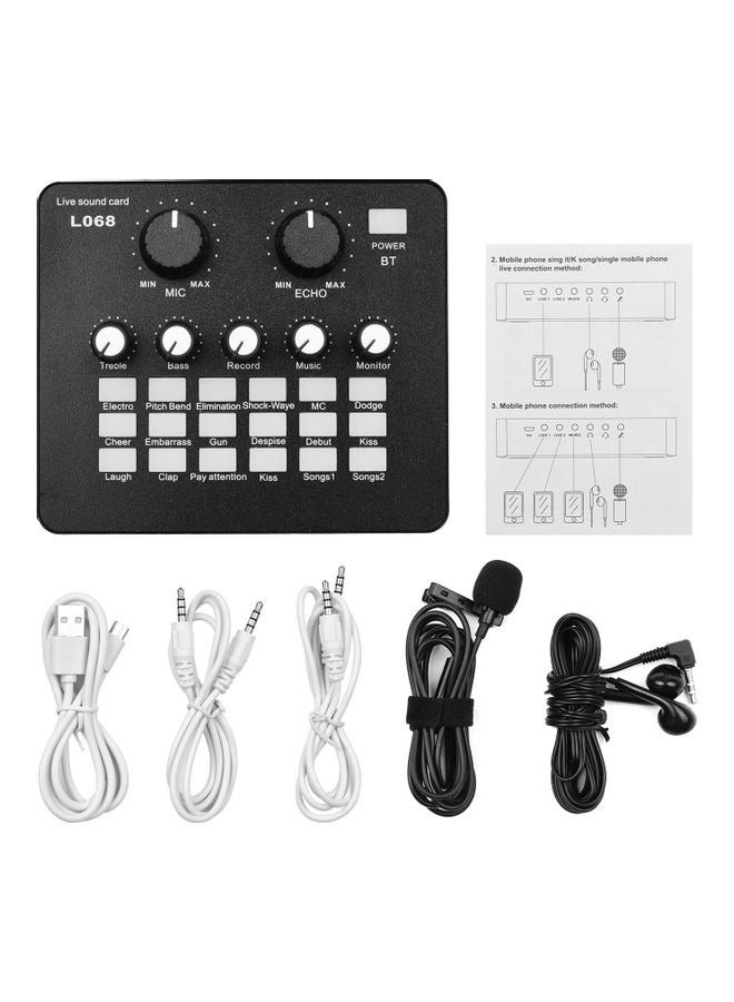 Mini Rechargeable Live Sound Card Voice Changer Device With Built-in Multiple Sound Effects And Earphone Lavalier Microphone Black  - Image 2
