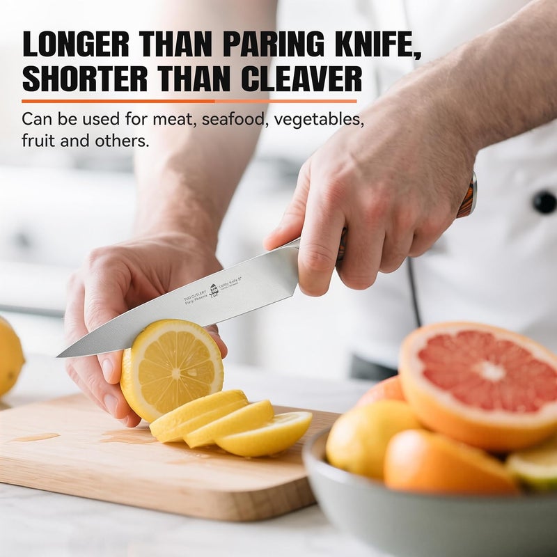 TUO Utility Knife, 5 inch Small Kitchen Knife for Paring & Slicing, with Ergonomic Pakkawood Handle, High Carbon German Stainless Steel - Fiery Phoenix Series - Image 5