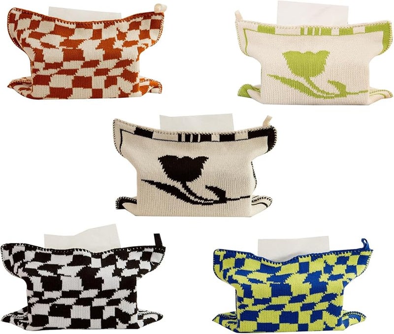 غطاء صندوق المناديل المحبوك بنمط القلب الأزرق، حافظة زخرفية للتخزين للمنزل والمكتب - Image 4