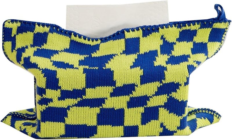 غطاء صندوق المناديل المحبوك بنمط القلب الأزرق، حافظة زخرفية للتخزين للمنزل والمكتب - Image 2