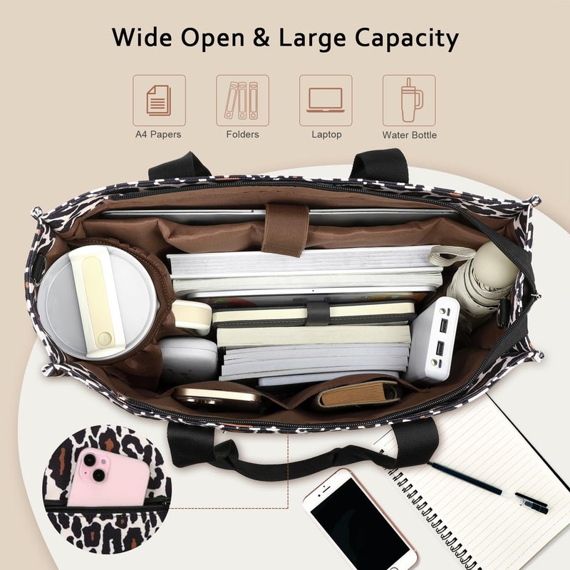 BTOOP Laptop Tote Bag for Women Work 15.6 inch Canvas Shoulder Bags Computer Messenger Purse Teacher Handbag Office Briefcase (Blck-Pink Checkered) - Image 5
