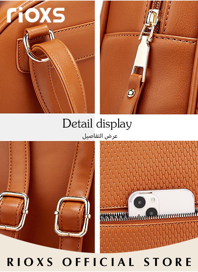 RIOXS - 3PCS Fashionable Bags Set, Large Capacity Shoulder Backpack and Handbags for Women, Classic Versatile Leather Backpack, Handbag and Wristlet Bag, Suitable for Dating, Shopping, Working, Traveling and Other Occasions - Image 1