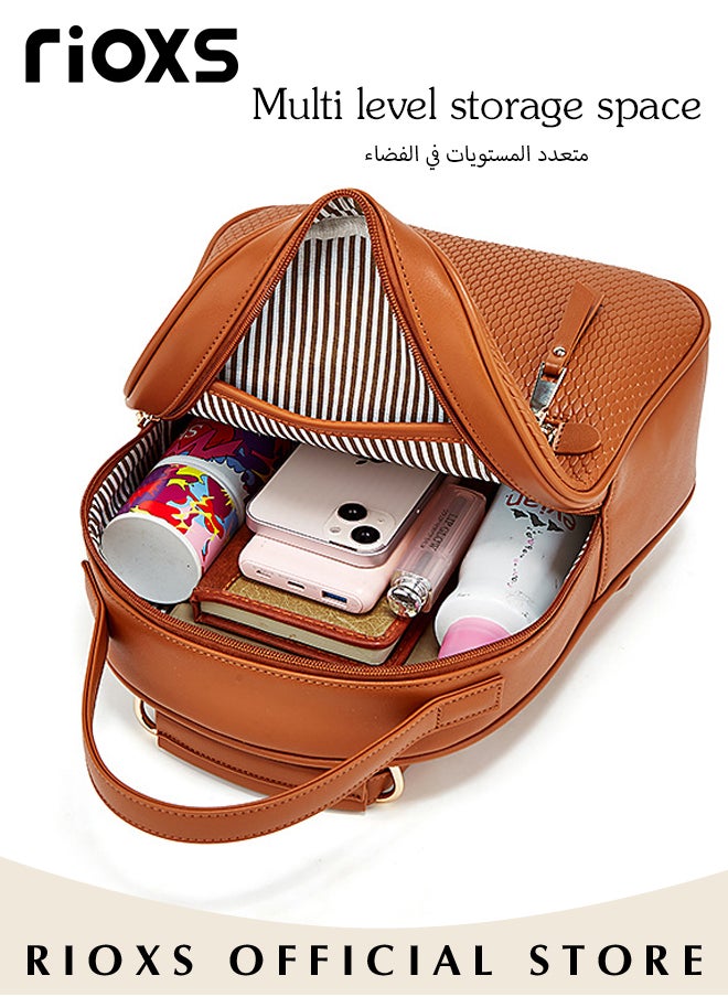 RIOXS - 3PCS Fashionable Bags Set, Large Capacity Shoulder Backpack and Handbags for Women, Classic Versatile Leather Backpack, Handbag and Wristlet Bag, Suitable for Dating, Shopping, Working, Traveling and Other Occasions - Image 1