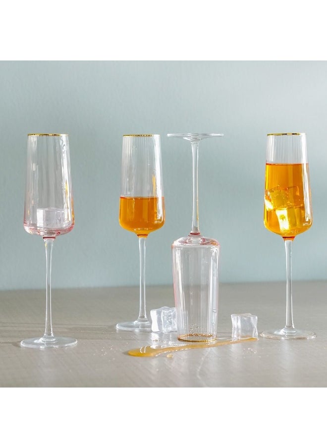 DANUBE HOME Youthfulbite 4-Piece Flute Glass Set Elegant Champagne Glasses For Special Occasions Durable Stylish Design For Wine Sparkling Drinks And Celebrations 230Ml  - Image 1