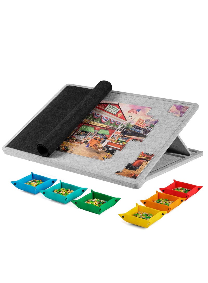 WALALLA Puzzle Board with 6 Colored Sorting Trays & Cover, Lightweight Felt Puzzle Mat with 3 Angle Adjustable Stand, Portable Jigsaw Puzzle Table with Non-Slip Surface for Adults - Image 1