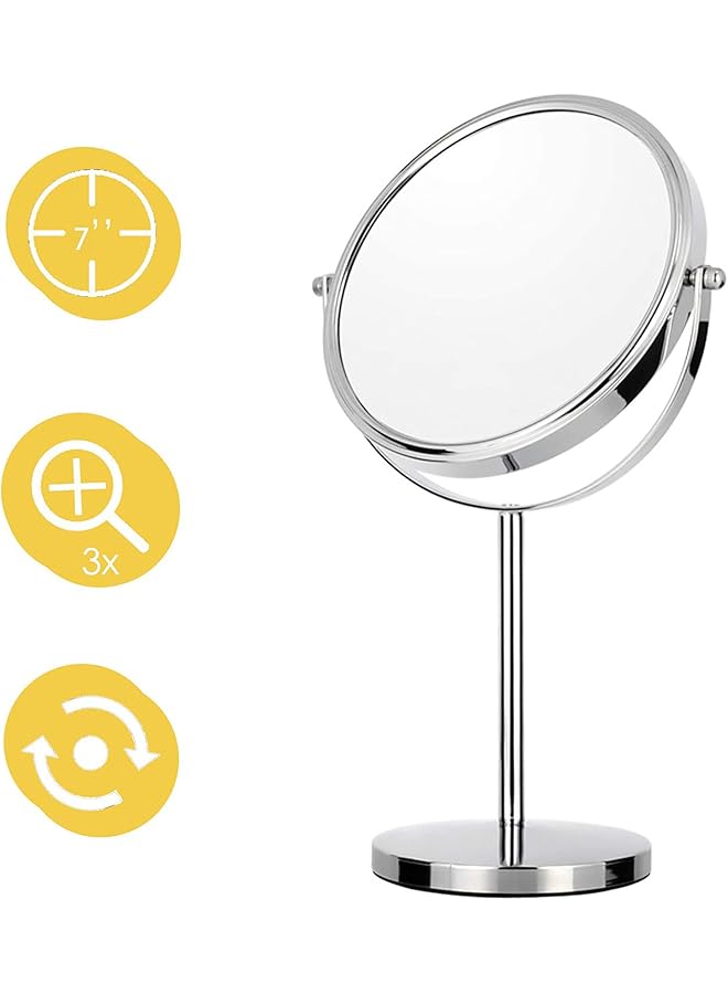 erorex 7 Inch Makeup Mirror Double Sided Tabletop Vanity Mirror With 3X Magnification Swivel Cosmetic Mirror - Image 1
