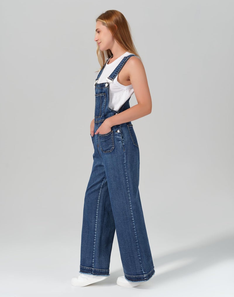 roswear Womenâ€™s Denim Overalls Loose Fit Stretchy Baggy Overall Bib Wide Leg Casual Jean Jumpsuits Washed Denim Blue Medium - Image 2