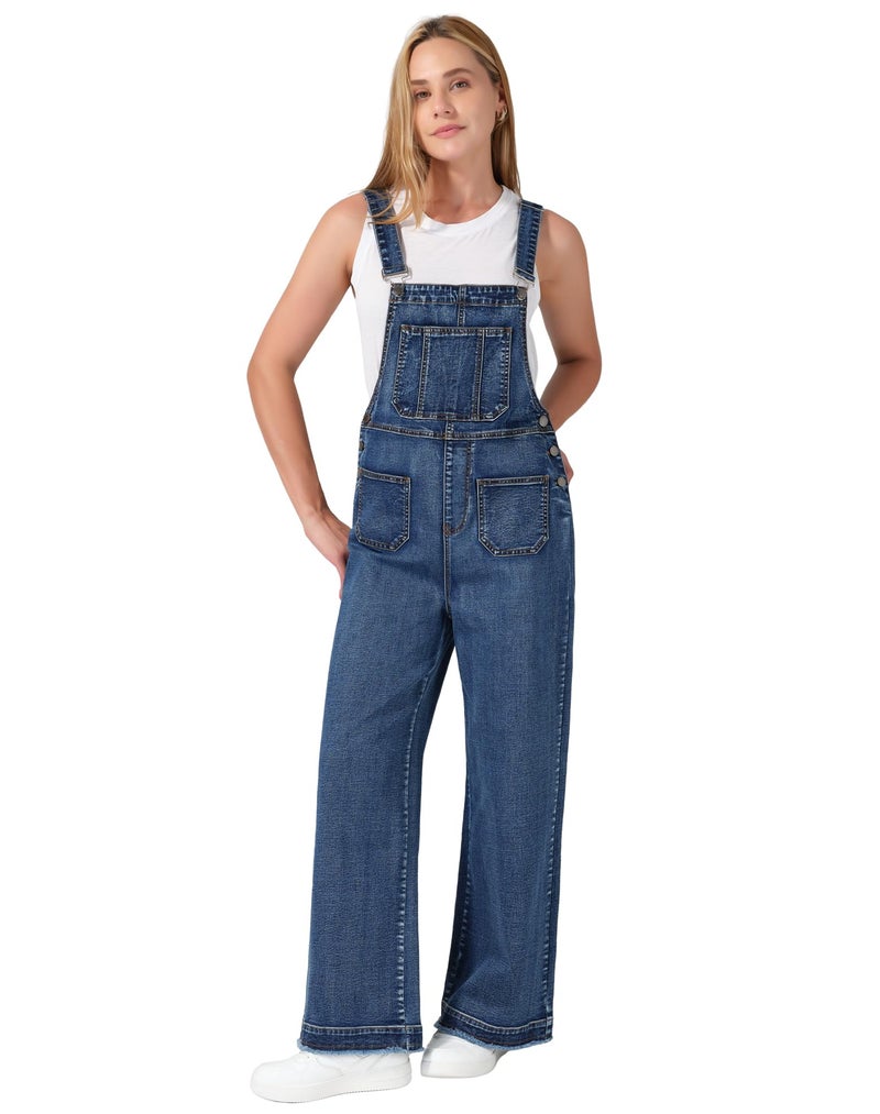 roswear Womenâ€™s Denim Overalls Loose Fit Stretchy Baggy Overall Bib Wide Leg Casual Jean Jumpsuits Washed Denim Blue Medium - Image 1