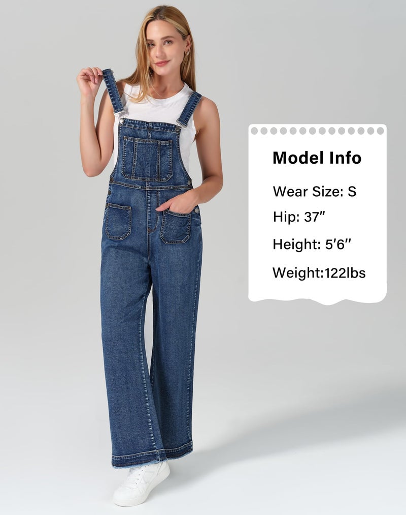 roswear Womenâ€™s Denim Overalls Loose Fit Stretchy Baggy Overall Bib Wide Leg Casual Jean Jumpsuits Washed Denim Blue Medium - Image 4