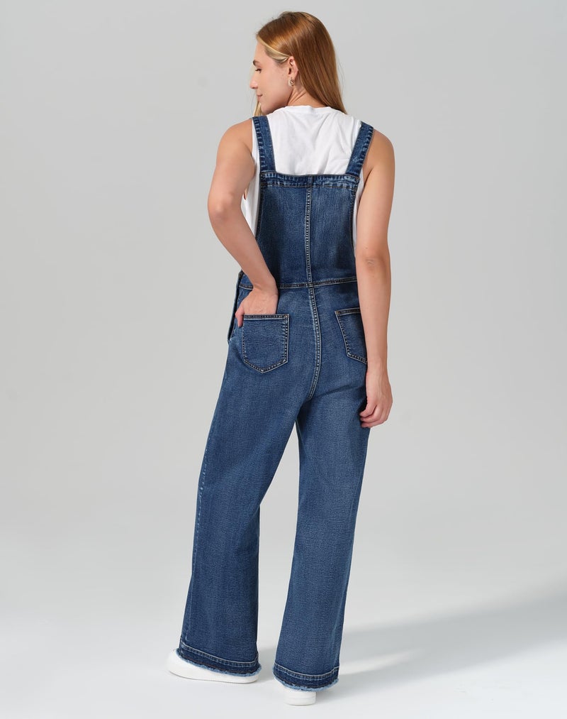 roswear Womenâ€™s Denim Overalls Loose Fit Stretchy Baggy Overall Bib Wide Leg Casual Jean Jumpsuits Washed Denim Blue Medium - Image 3