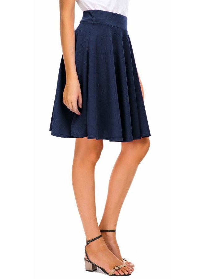 EXCHIC Women's Casual Stretchy Flared Midi Skater Skirts Basic A-Line Pleated Midi Skirt (L, Navy) - Image 5