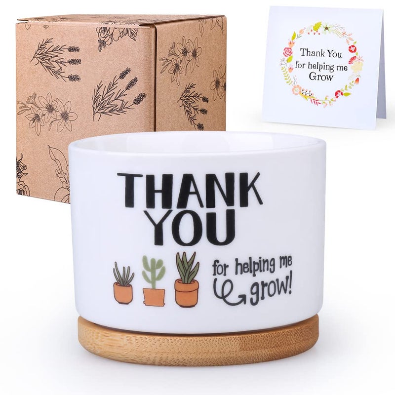 SUPERSUN Teacher Appreciation Gifts Set Teacher Week Christmas End of Year Present from Student Best Birthday Valentine Retirement Gift Thank You Idea Plant Pot For SucculentThank You for helping me Grow